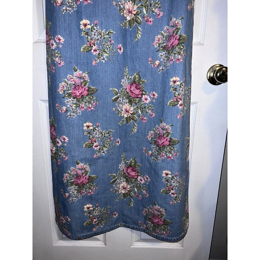LIZ CLAIBORNE Y2K Jean Jumper Light Blue Pink Roses Cottagecore Dress Sz 10 - Picture 5 of 15